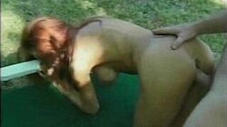 Busty redhead in garden means good sex porn video